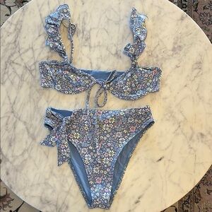 Frankie’s Bikinis Floral Ruffle Bikini Set size medium